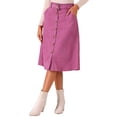 thumbnail image 5 of INSPIRE CHIC Women's Corduroy Skirt Back to School High Waist Button Front Belted Midi Skirt Hot Pink XS, 5 of 7