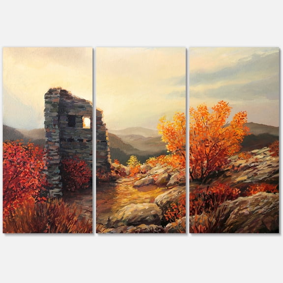 Sunset Over Old Fortress Ruins 28 in x 36 in Painting Canvas Art Print, by Designart