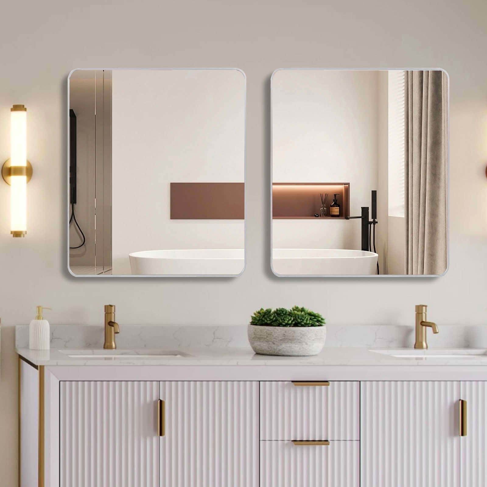 MAYEERTY 36x36 Inch Silver Metal Framed Square Bathroom Wall Mirror, for Home Bathroom Vanity
