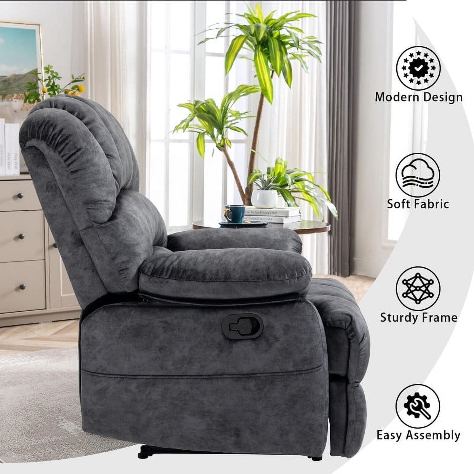 Extra Large Manual Recliner Chair for Comfortable Seating - 40" Wide, Overstuffed Arm and Backrest, Ideal for Living Room, Bedroom, Home Theater