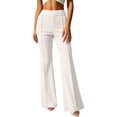 thumbnail image 2 of Women's Soft Stretchy Straight Leg Pants for Business Casual, Mid Elastic Waist with Slim Fit & Shaping, Multi-Pockets, Dressy Lounge Work Office, Womens Trousers | VerBelle,White XL, 2 of 7