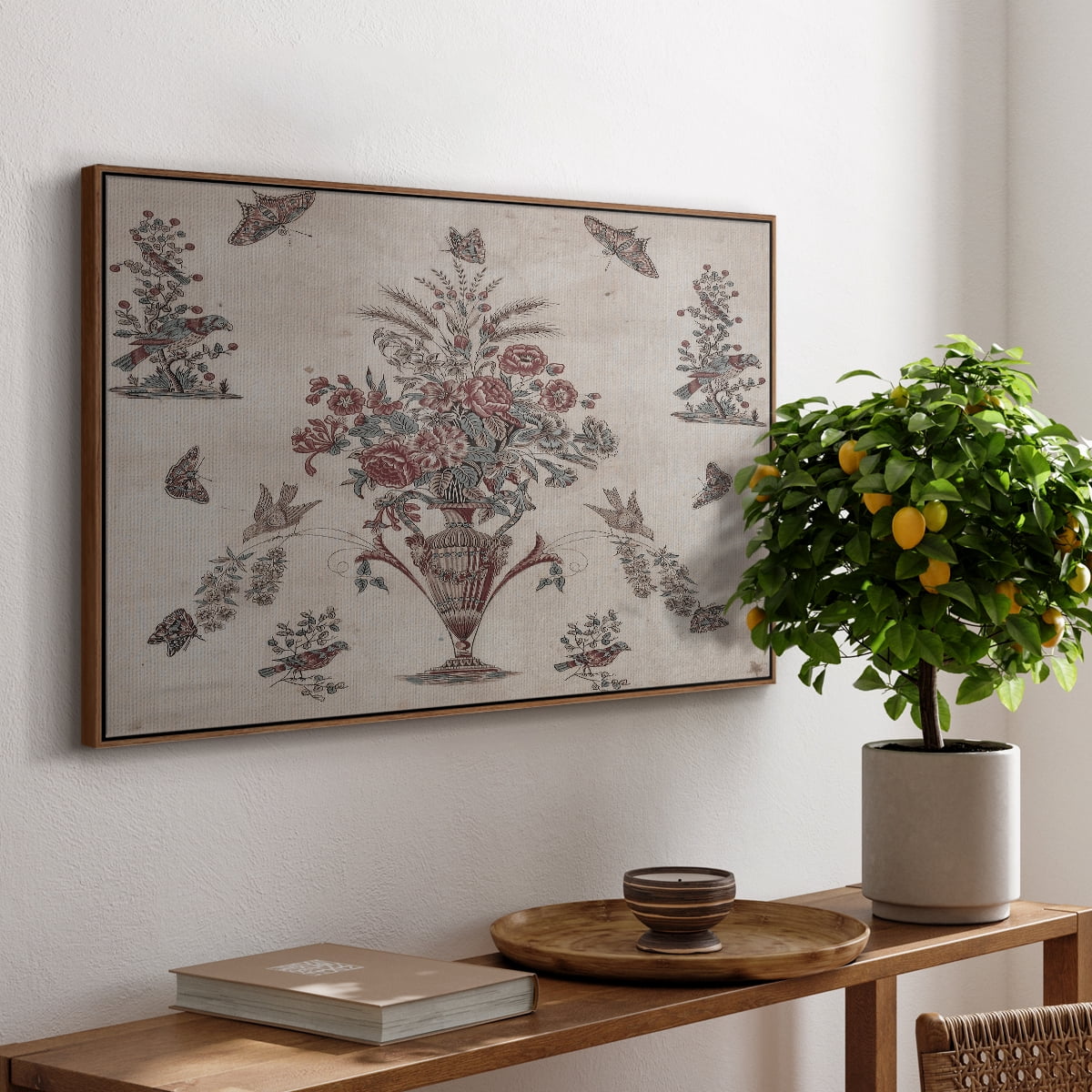 Vintage Abstract Print-V Framed in Walnut Wood Gallery Wrapped Canvas 25 in. x 37 in.