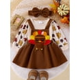 thumbnail image 3 of Suealasg Baby Girls Halloween Outfit 3Pcs Newborn Girl Christmas Clothing 3 6 9 12 18 Months Infant Girls Long Sleeve Romper Santa Claus/Ghost/Turkey Embroidery Suspender Skirt Headband Sets, 3 of 8