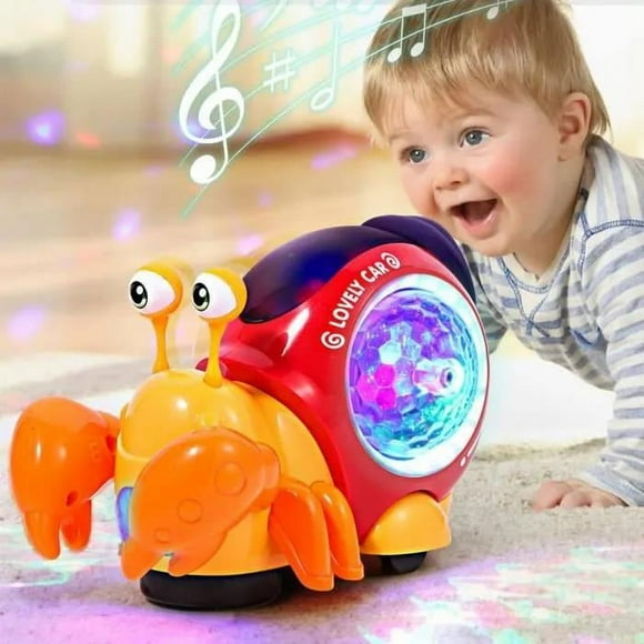 Baby Toddler Electric Crab Cute Electronic Animal Vehicle Car Toy Crawl, Play Music, Dazzling Light Kids Birthday (Orange),Gift for Kids