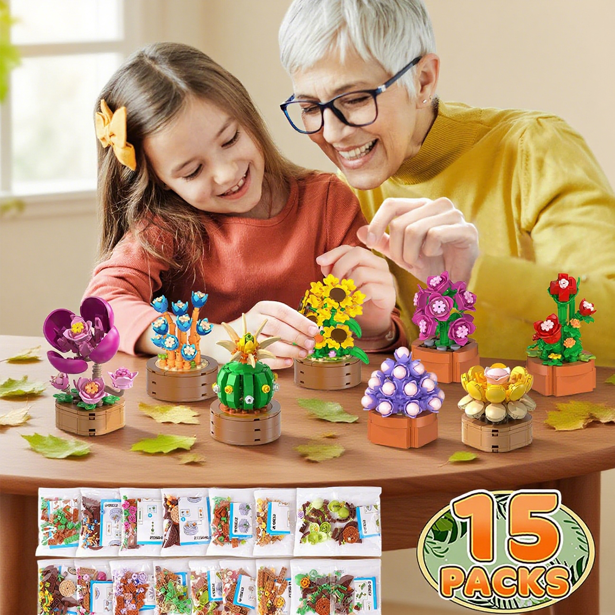 Cubimana 15 Pack Mini Flower Succulents Building Sets Botanical Collection (1314PCS)