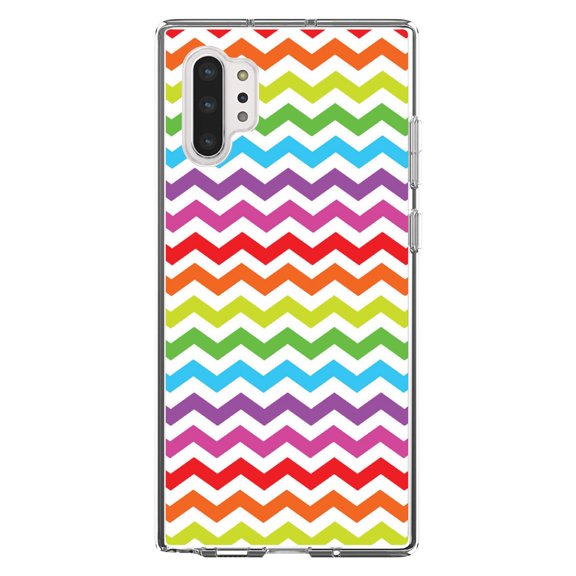 DistinctInk Clear Shockproof Hybrid Case for Galaxy Note 10 PLUS (6.8" Screen) - TPU Bumper, Acrylic Back, Tempered Glass Screen Protector - Rainbow White Stripes Wave - Stripes Pattern