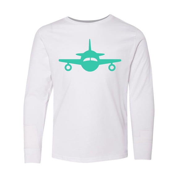 Inktastic Cute Teal Airplane Long Sleeve Youth T-Shirt