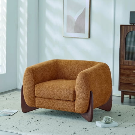 Irlas Modern Boucle Upholstery Club Chair, Armchair with Unique Triangular Solid Wood Legs, Turmeric