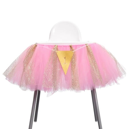 

1st Birthday Baby Tutu Skirt for High Chair Decoration for Baby Shower Party Supplies (Pink Gold)