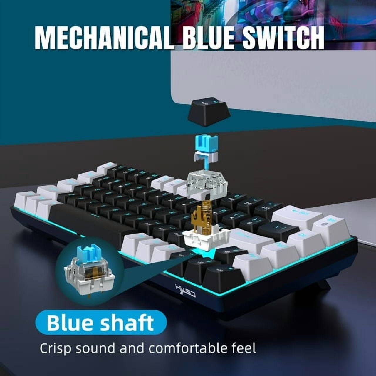 Mechanical Gaming Keyboard Wired, 68 Keys RGB Backlit 60% Keyboard,Multimedia & Anti-ghosting Keys for Windows Computer Laptop PC Mac Gamer,Black and White