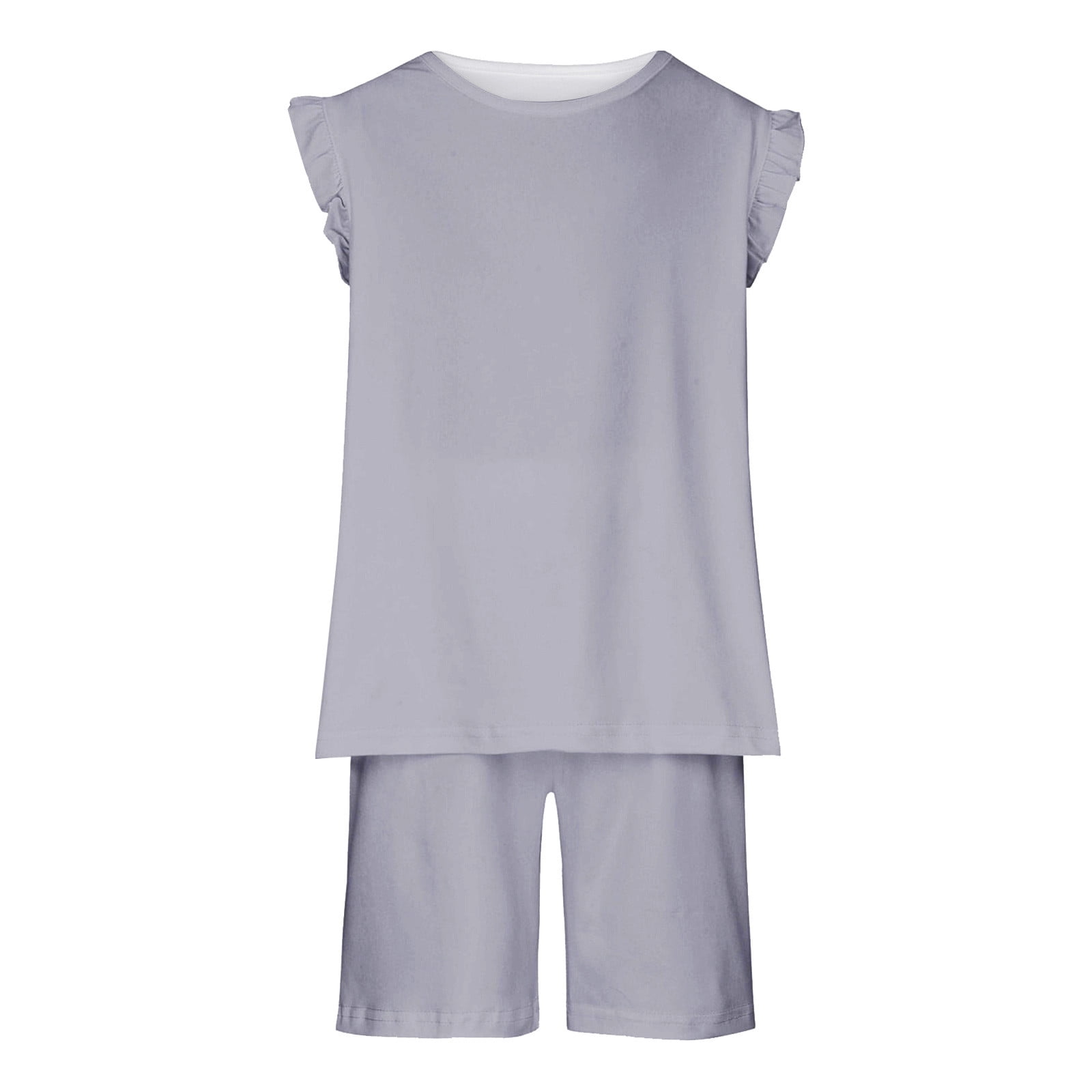 Bnwani 2Pcs Plus Size Clothing Girls sleeved Sleeveless Solid Set Short Shorts Tops Toddler Baby Cotton Shirt Suit Size 3-4 Y