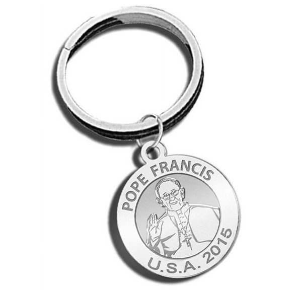Pope Francis U.S.a. 2015 -Papal Visit Religious Engravable Embossed Keychain 1 1/4 inch x 1 1/4 inch Round - Gold Plated