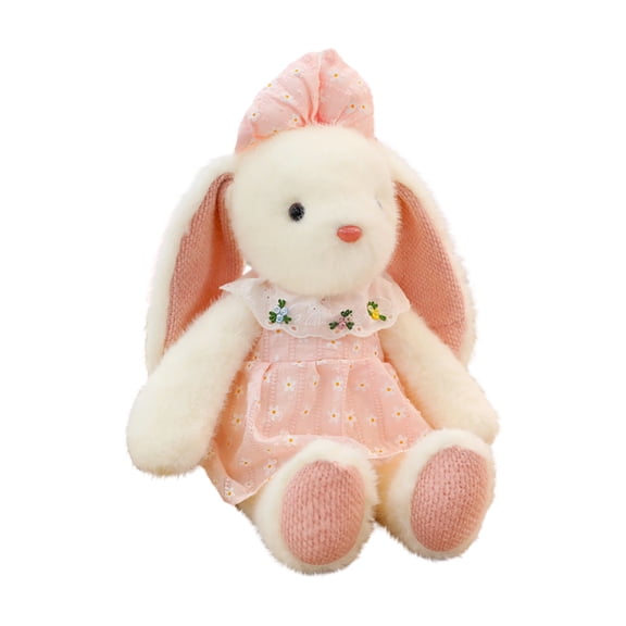 Plush Bunny Stuffed Animal, Soft Fluffy Pink Rabbit With Dress And Bow, For Teens, Teenagers, S, Bedroom Decor, Office Companion, Gift Giving