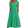 thumbnail image 1 of Robes de Printemps pour Femmes Décontractées Manches 3/4 Longue Robe Évasée Basique Plage Vacances Travail Maxi Robe 2025, 1 of 5