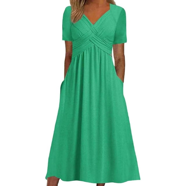 Robes de Printemps pour Femmes Décontractées Manches 3/4 Longue Robe Évasée Basique Plage Vacances Travail Maxi Robe 2025