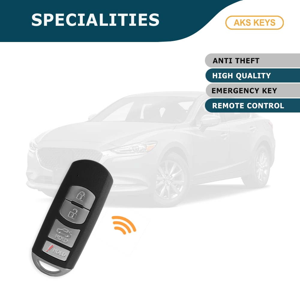 AKS KEYS New Replacement for Mazda 2014 - 2019 Prox Smart Fob Key 4B FCC# WAZSKE13D01