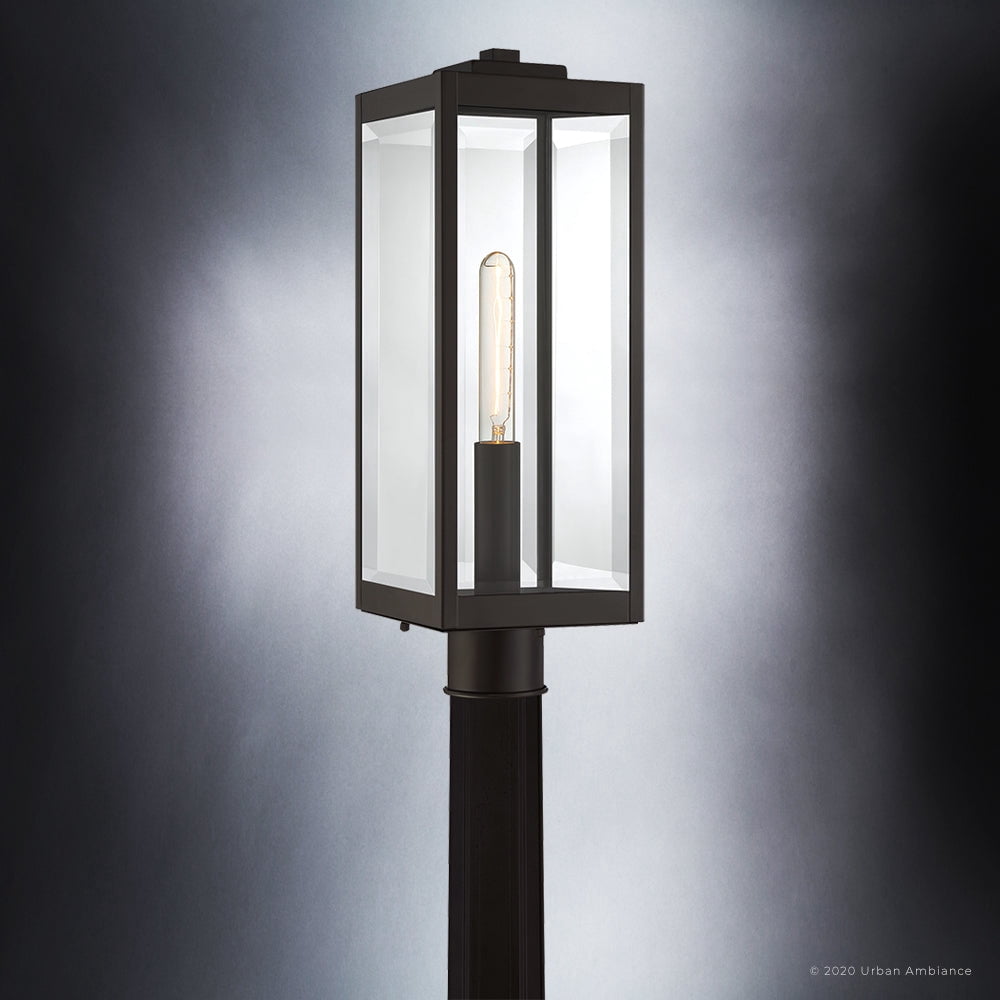 Luxury Modern Farmhouse Outdoor Post Light, 20.50''H x 7.00''W, with Industrial Style Elements, Minimalist Design, Estate Bronze Finish and Clear Beveled Glass, UQL1353