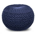 thumbnail image 1 of Pouf Rond Transitionnel Grafton en Tissu de Velours Bleu Foncé, 1 of 8