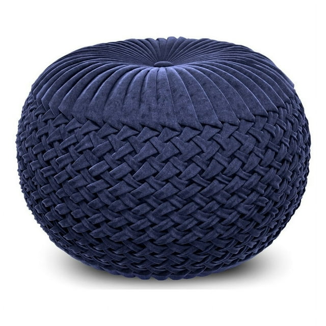Pouf Rond Transitionnel Grafton en Tissu de Velours Bleu Foncé