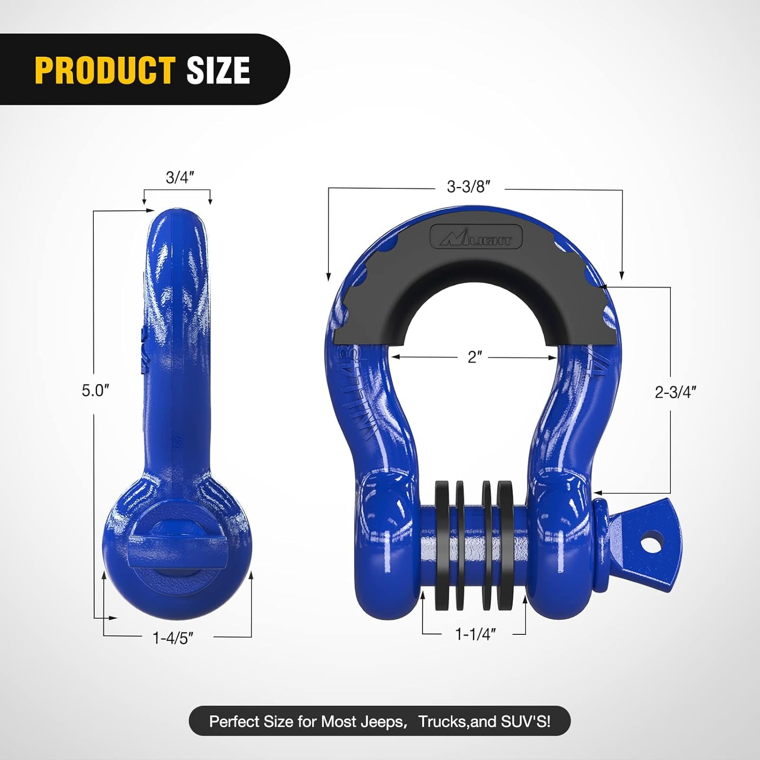 Nilight 2 Pack 3/4" D-Ring Shackle with 7/8" Screw Pin 41,887lbs Break Strength, Heavy Duty off Road Recovery Shackle with Isolators Washers for Use with Tow Strap, Winch, Off-Road Jeep Truck Vehicle