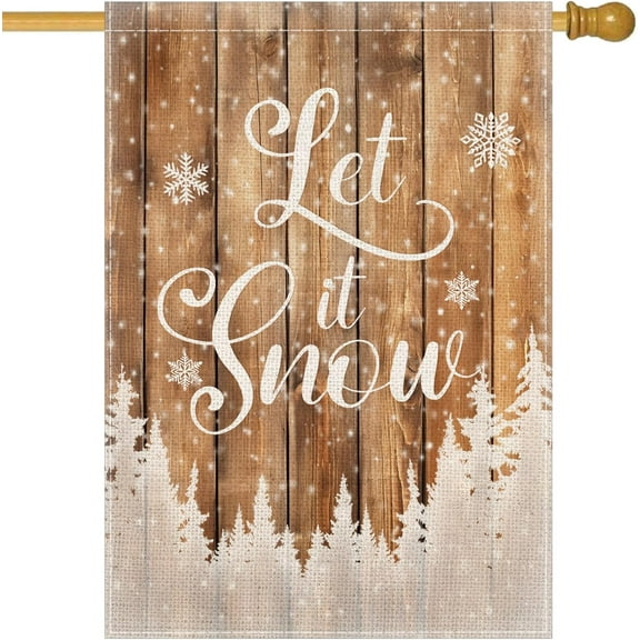 Let It Snow House flag 28x40 Inch Winter Snowflake Christmas Tree Outside Decorations Rustic Wood Xmas Quotes Burlap Yard Flags Double Sided