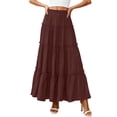 thumbnail image 6 of Girls Skirt Solid Boho Casual Tiered High Waist A Line Flowy Long Skirt - Elastic Waist Maxi Skirt Ruffle Long Skirt with Drawstring Casual Skirt - Summer Swing Ankle Length Skirts Coffee XXL, 6 of 9