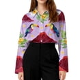 thumbnail image 4 of Women Hawaiian Shirt Summer Hawaii Long Sleeve Tshirts Beach Tropic Print V Neck Button up Tops Floral Soft Cool Tops, 4 of 5