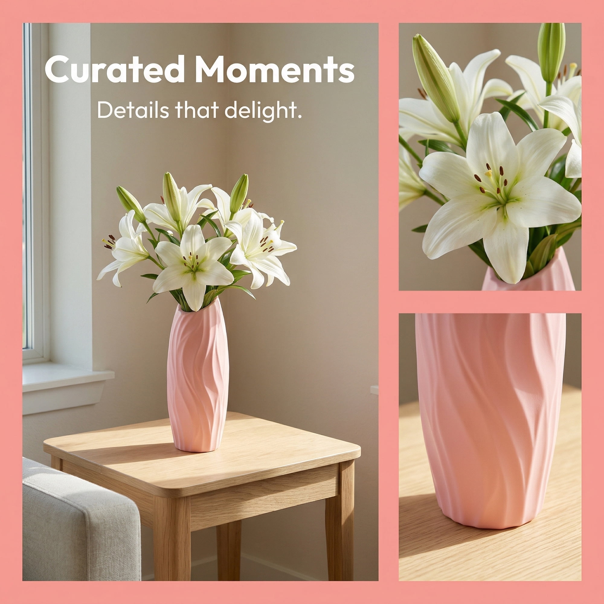 Unique Bargains Bud Vase for Single Stem Roses Plastic Vase Pink 2.8"L x 2.8"W x 7.9"H