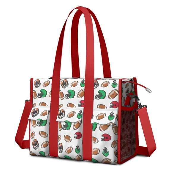 Teacher Tote Bag,Football Helmets and Balls Pattern Teacher Utility Tote Bag,Large Work Tote Bags for Women with Multiple Pockets,Top Zipper Closure,13.8x10.6x6.7 Inch