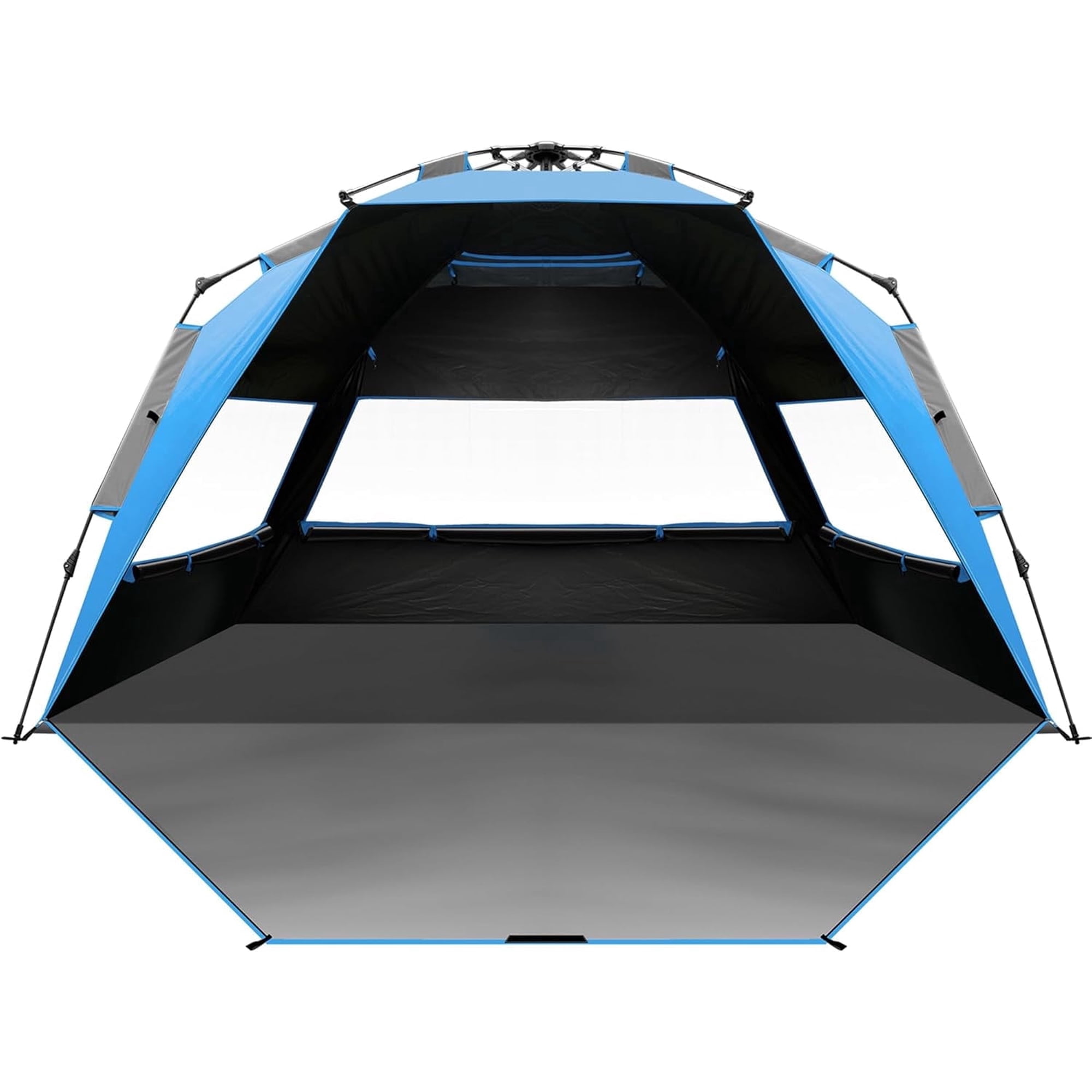 OutdoorMaster Beach Tent with Blackout Shelter Technology, Portable Sun Shade Shelter 4 Person, Pop Up Beach Tents with UPF 50+ UV Protection, 9.5mm Thick Pole, 3 Ventilating Mesh Windows