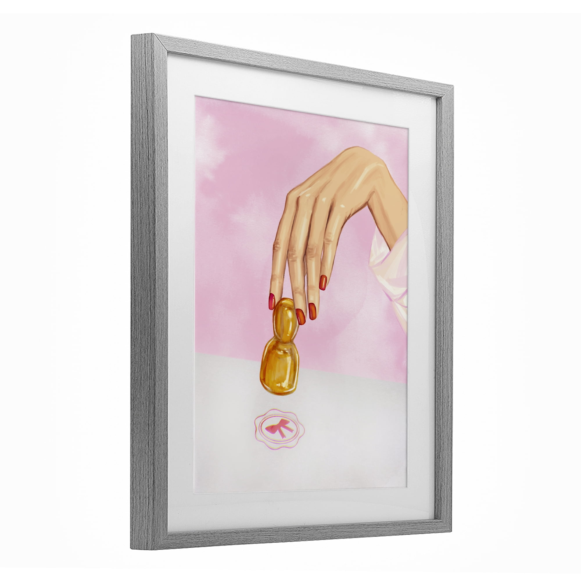 Pink Bow Fashion Stamper Gray Framed Print Under Glass, design by Ziwei Li