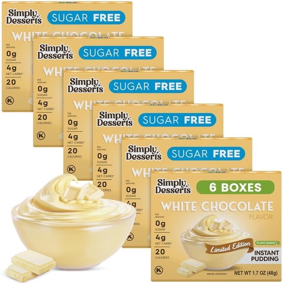 Simply Desserts White Chocolate Instant Pudding, Sugar-Free, 6-Pack – Healthy Dessert, Keto Snacks, Vegan & Diabetic-Friendly, Kosher, 1.7 Oz Ea