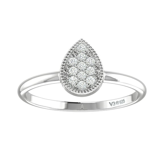 Sterling Silver with 1/13 CTTW Natural White Diamond Pear Ring