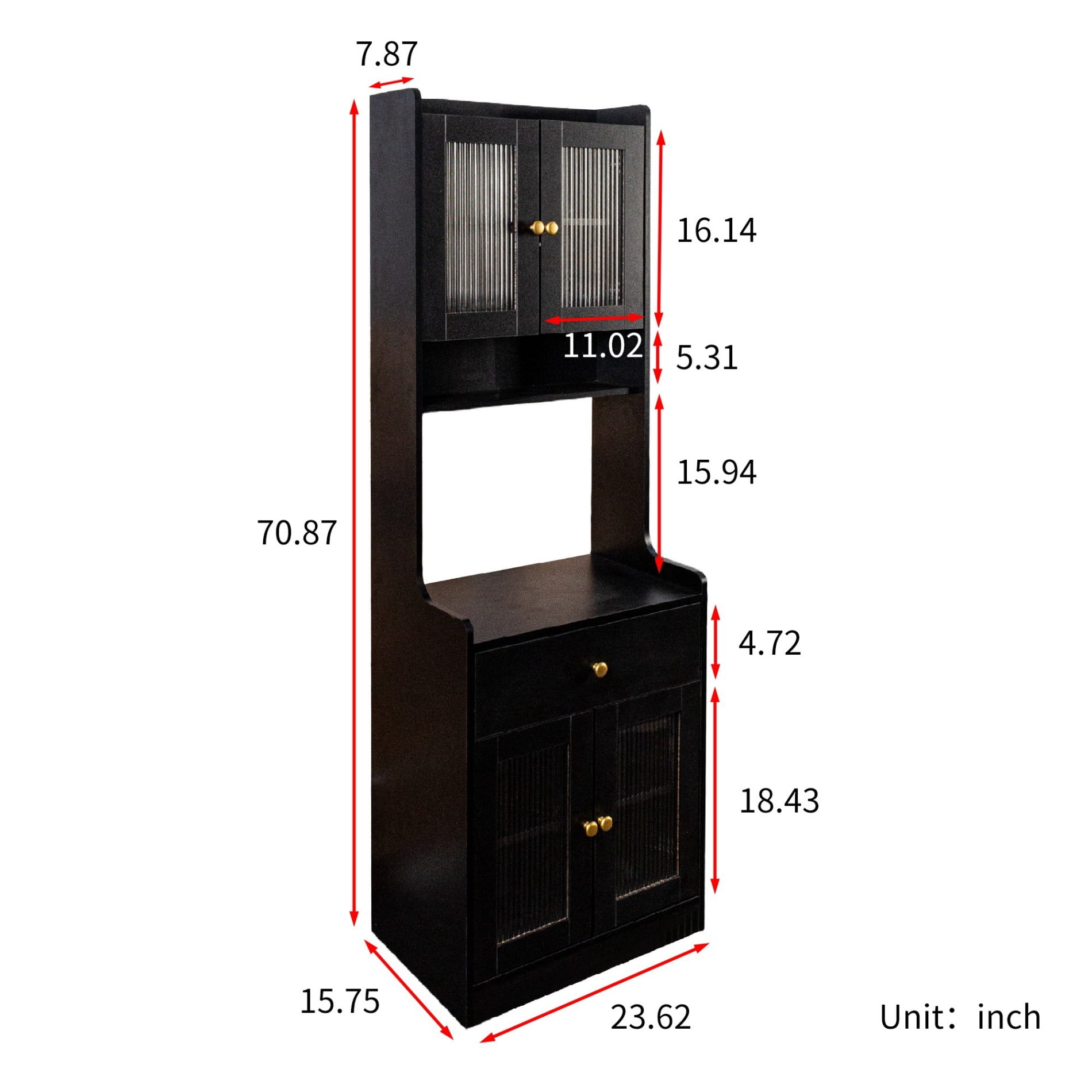 Kitchen Pantry Hutch Cabinet, Farmhouse Buffet Sideboard with Microwave Stand, Coffee Bar Cabinet with Storage Shelves and Drawer, Black