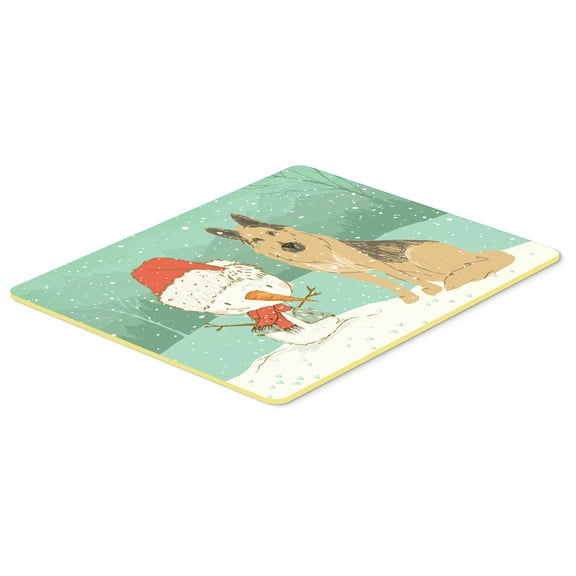 German Shepherd and Snowman Christmas Kitchen or Bath Mat 24x36