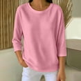 thumbnail image 2 of KyCheLot Women's Crew Neck Sweatshirt Solid Color 3/4 Length Sleeve Clothes Lightweight Vacation Sweatshirts, 2 of 6