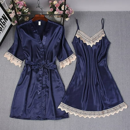 

STEADY 2-Piece Women Sexy Garter Lingerie Set Robes Lace Bodysuit Deep-V Neck Underwear