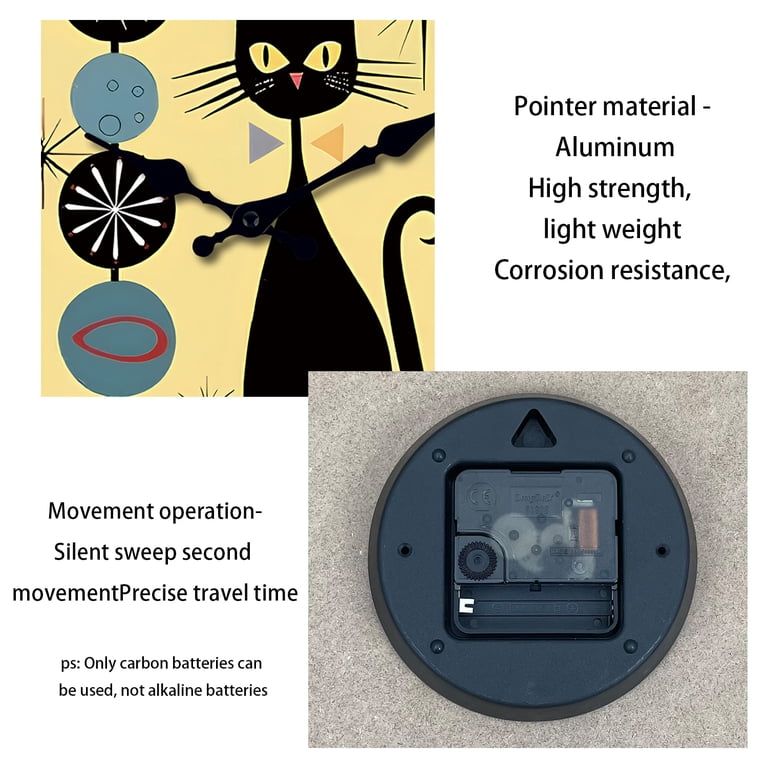 Constantplanet 12 Inch Black Cat Wall Clock Yellow Background photo 3