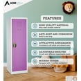 thumbnail image 4 of AdirOffice 48” Steel Metal Locker 3-Tier Storage Cabinet with Key & Hooks, Purple, 4 of 7