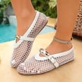 thumbnail image 4 of Rokment Womens Buckles Fishnet Ballet Flat Mary Jane Slip on Dressy Shoes Summer Fall Fashion Retro Mesh Closed Toe Comfortable Walking No Heel Mules Loafers Sandals White Size 7.5, 4 of 6