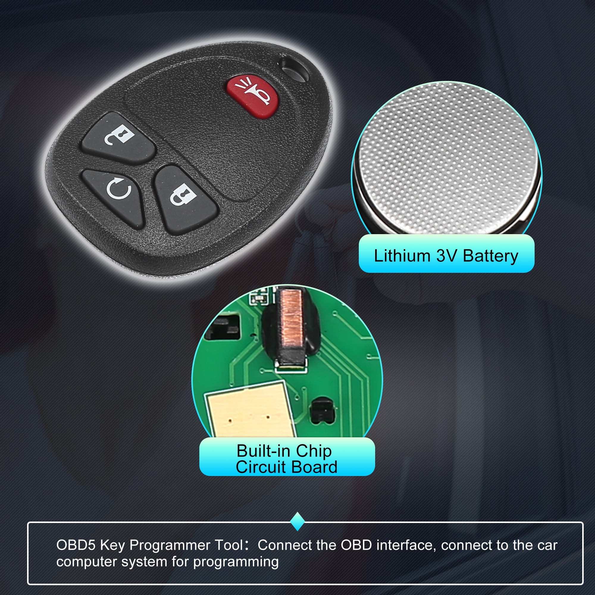 Unique Bargains 1 Set OUC60270 315Mhz OBD2 Key Programmer Tool with Keyless Entry Remote Key Fob for GMC 4 Button