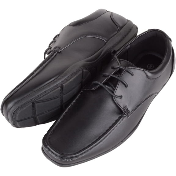 ABSOLUTE FOOTWEAR Mens Boys Slip On Lace Up Faux Leather Formal School Work Wedding Shoes - Black - US 11