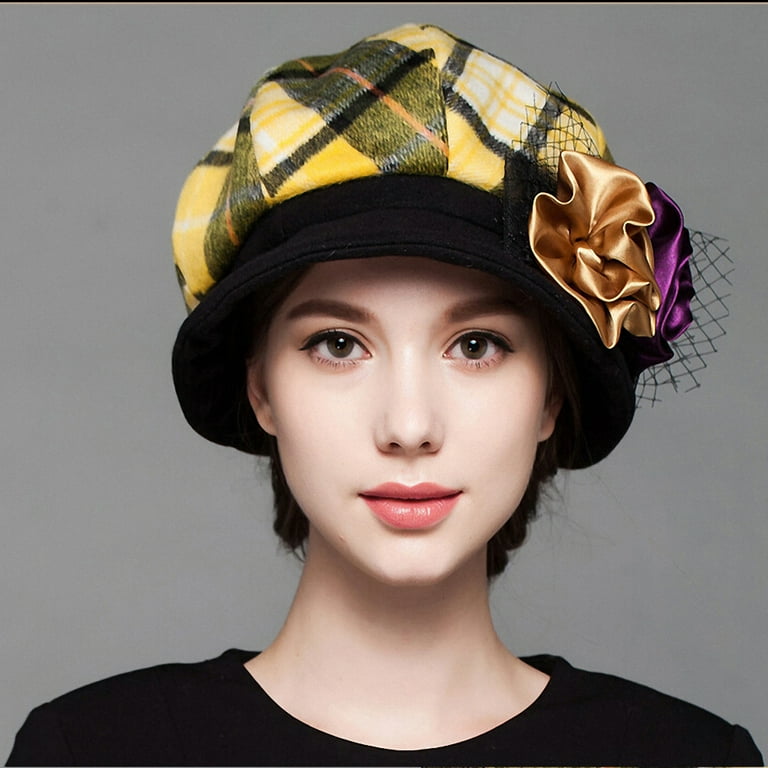 9997 Women\'s Scottish Plaid Wool Peaked Caps Beret Yellow Maitose Women main image 3