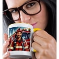 thumbnail image 2 of 3drose, Happy Latino Male Firefighter and Fire Truck for Christmas, 11oz Two-tone Yellow Mug, 2 of 6