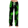 thumbnail image 3 of Womens Halloween Pajama Pants Elastic Waist Drawstring Lounge Sleep Bottoms Relaxed Fit Straight Leg Full Length Comfy Pjs Everyday Home Wear with Adjustable Waist Green XL, 3 of 5