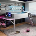 thumbnail image 2 of Wood Twin Size Gaming Loft Bed with Desk and LED, Grey, 2 of 9