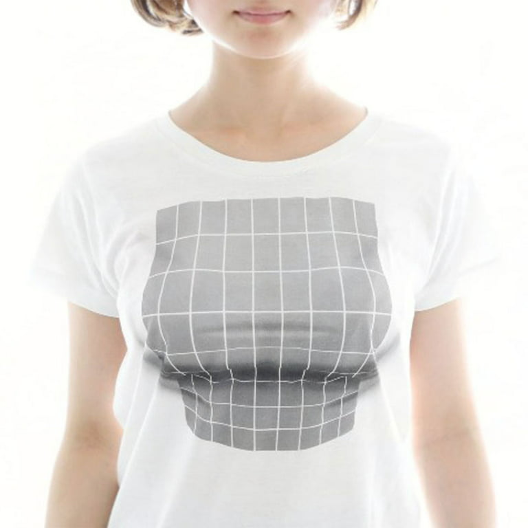 Womens Sexy Big Boobs Printed Short Sleeve Tee Shirt Tops Crew Neck Cute 3D  Boob Summer T Shirts Plus Size(A-S)