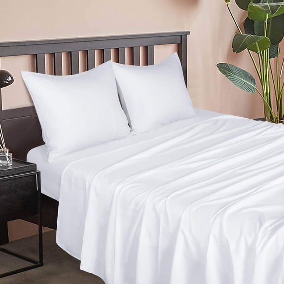 Microfiber Twin Extra-Long Bed Sheet Set, 3 Pieces Wrinkle, Fade, Stain Resistant Solid Color Sheet and Pillowcase Set (1 Flat Sheet, 1 Fitted Sheet, 1 Pillowcase) with Deep Pocket, White