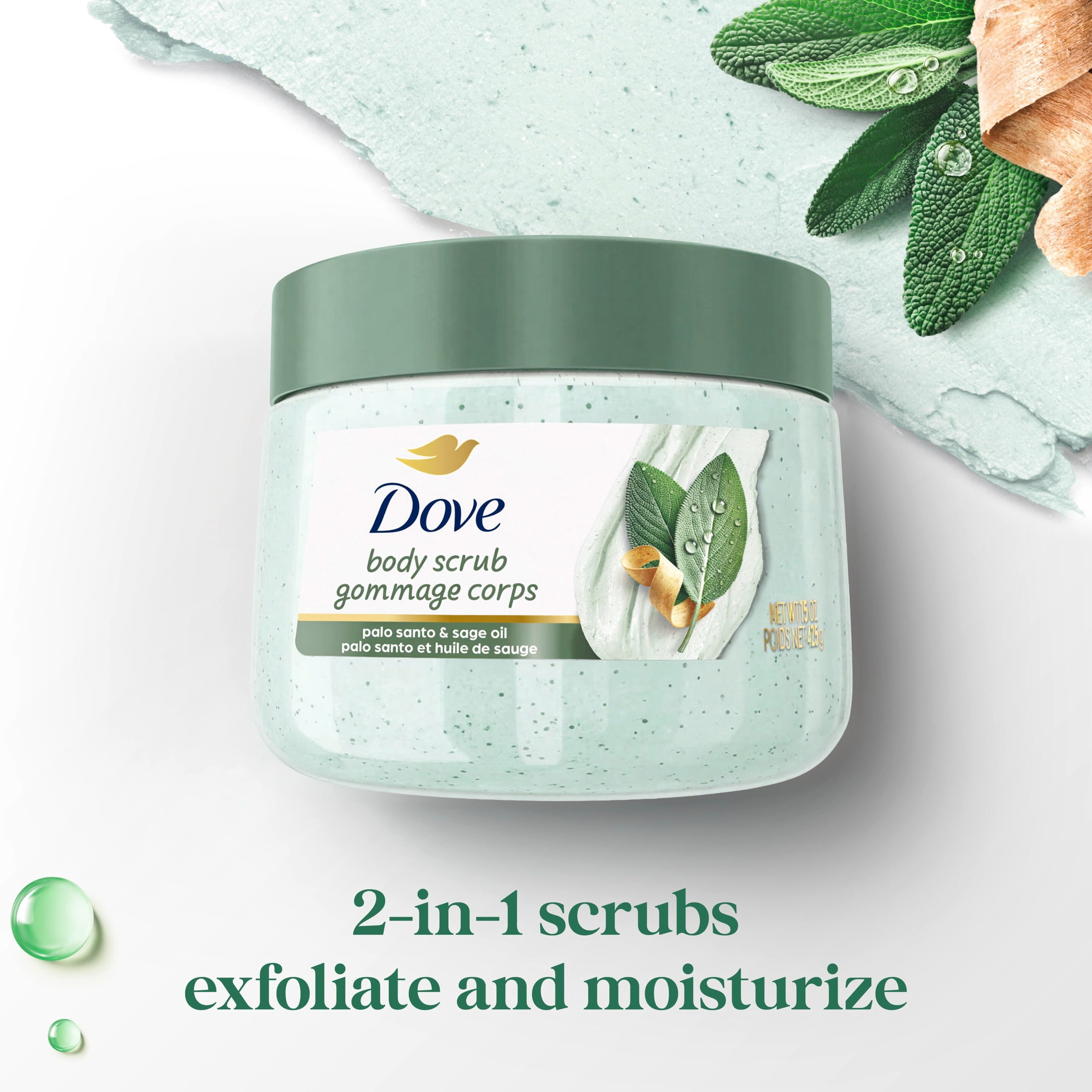 Dove Limited Edition Body Scrub Palo Santo & Sage Oil For Exfoliated & Hydrated Skin, 15 OZ