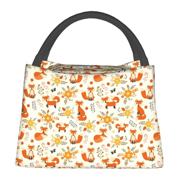 Fotbe Flower Fox Bolsa Térmica Portátil con Estampado, Bolsa de Entrega de Alimentos Aislada, Bolsa Reutilizable de Gran Capacidad para Comidas y Supermercado